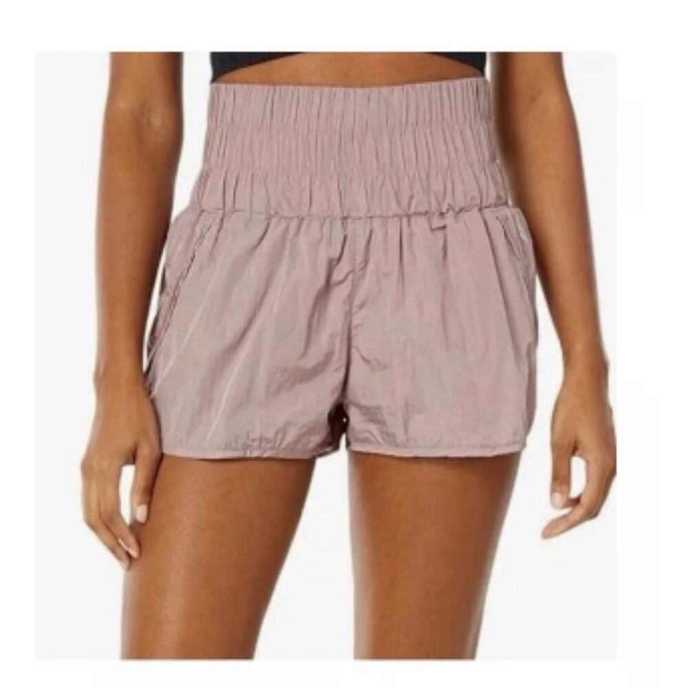 FP Movement Nude Smocked High Rise Running Shorts Athletic Activewear Women, M